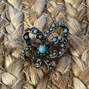 Vintage ART Gold-Tone Faux Turquoise Bow Brooch‎